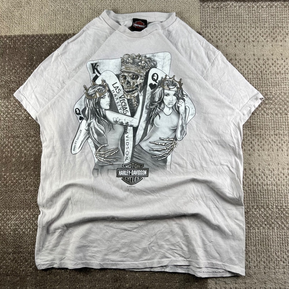 Harley-Davidson Las Vegas Skull Pin Up Girls Double Sided T-Shirt Gray Mens L